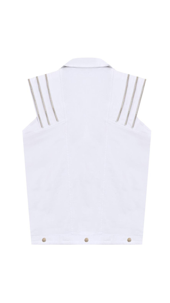 Eva Denim Vest White & Gold