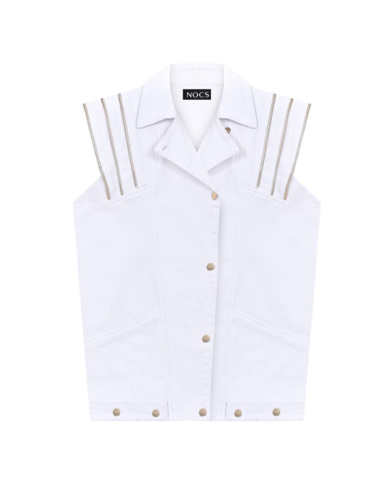 Eva Denim Vest White & Gold