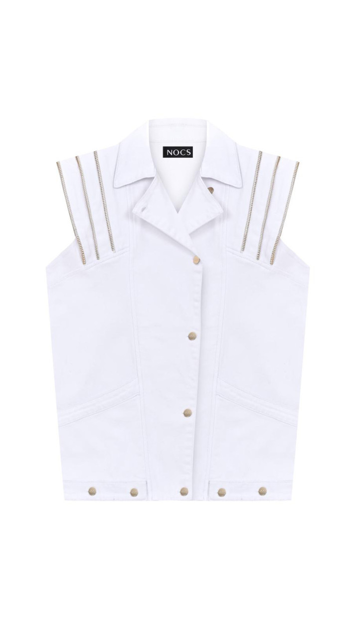 Eva Denim Vest White & Gold