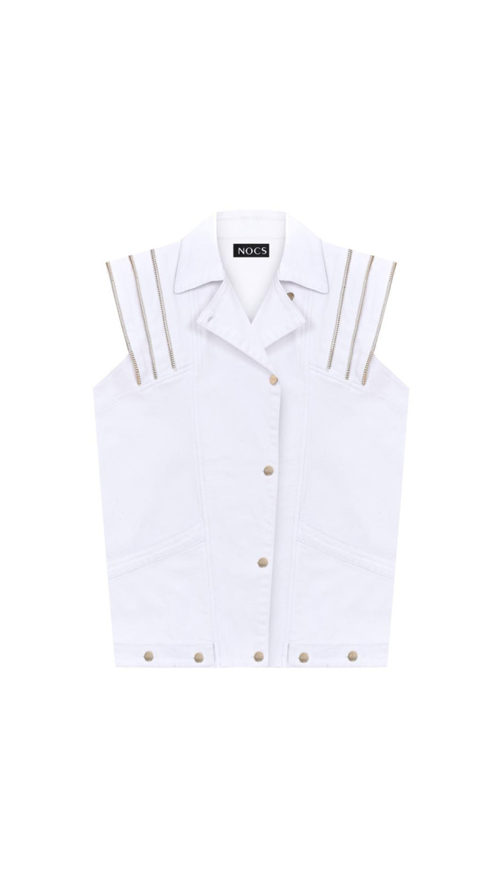 Eva Denim Vest White & Gold