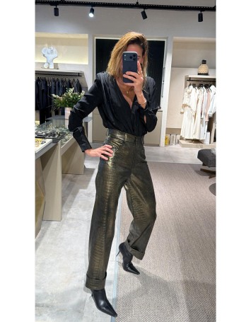 Lovesol Yılan Derisi Baskılı Gold Pantolon