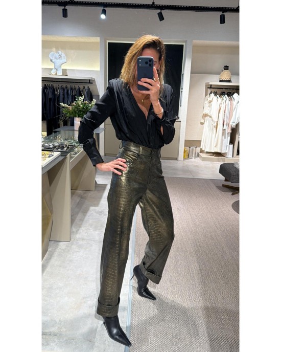 Lovesol Yılan Derisi Baskılı Gold Pantolon