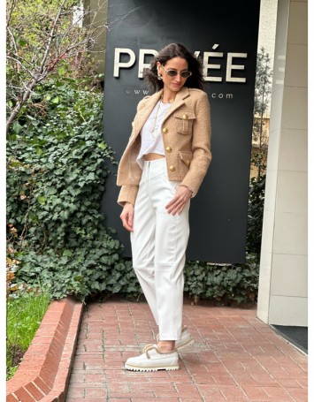 Majestic Beyaz Deri Pantolon Majestic Beyaz Deri Pantolon