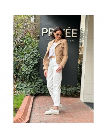 Majestic Beyaz Deri Pantolon