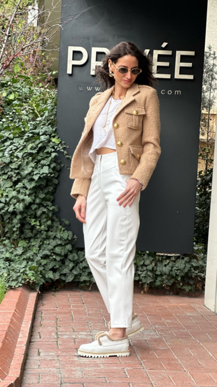 Majestic Beyaz Deri Pantolon