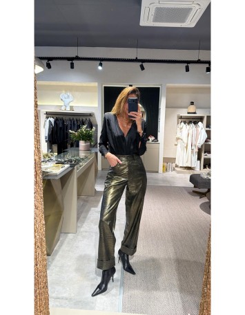 Lovesol Yılan Derisi Baskılı Gold Pantolon