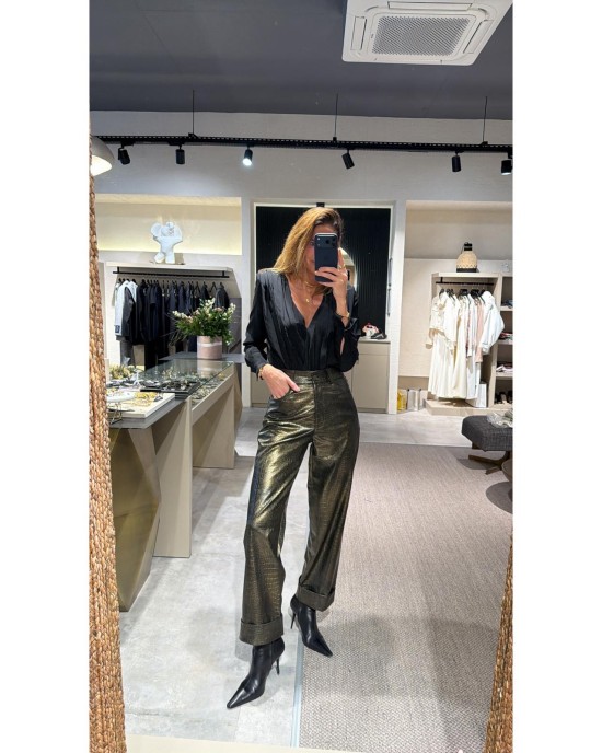 Lovesol Yılan Derisi Baskılı Gold Pantolon