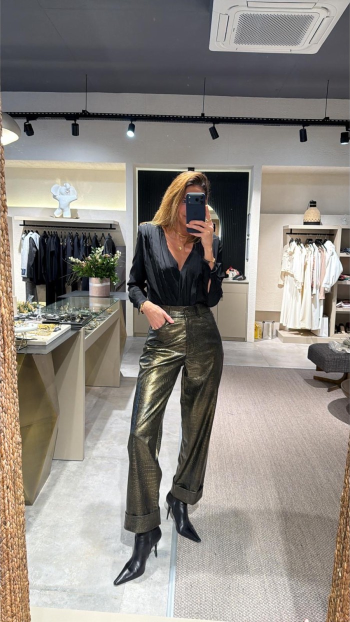 Lovesol Yılan Derisi Baskılı Gold Pantolon