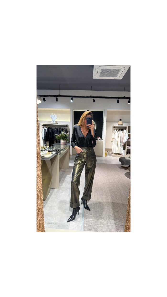 Lovesol Yılan Derisi Baskılı Gold Pantolon