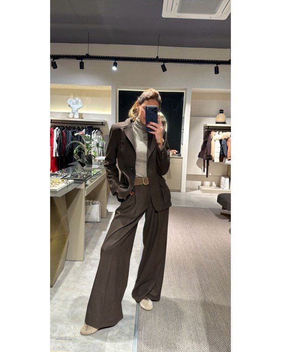 Lovesol Kahverengi Kaşe Pileli Pantolon