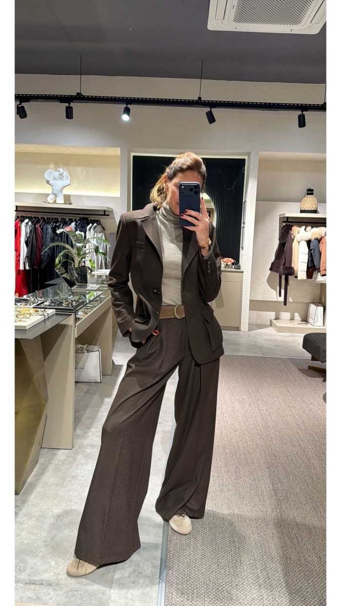 Lovesol Kahverengi Kaşe Pileli Pantolon