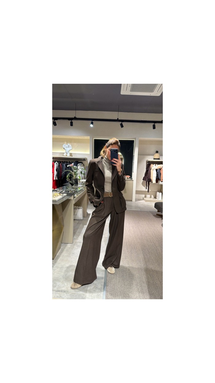 Lovesol Kahverengi Kaşe Pileli Pantolon