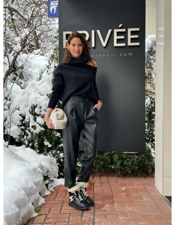 Siyah Deri Havuç Pantolon