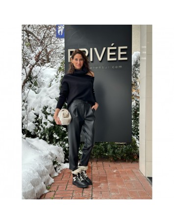 Siyah Deri Havuç Pantolon