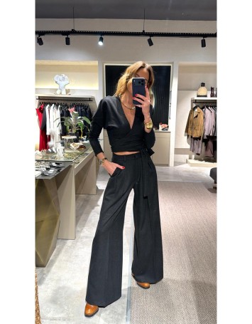 Lovesol Yumuşak Dokulu Kruvaze Antrasit Bluz