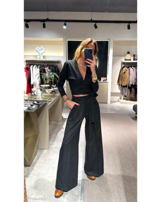 Yumuşak Dokulu Kruvaze Antrasit Bluz