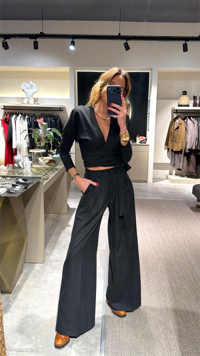 Lovesol Yumuşak Dokulu Kruvaze Antrasit Bluz