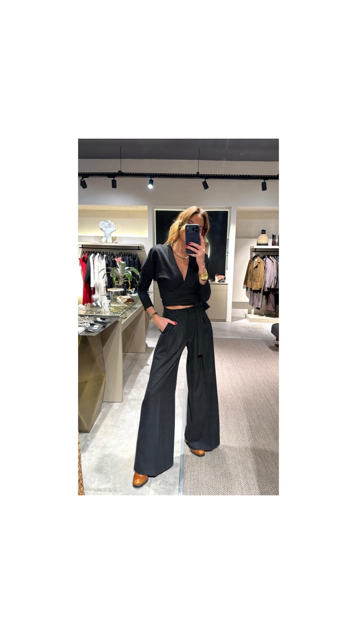 Lovesol Yumuşak Dokulu Kruvaze Antrasit Bluz