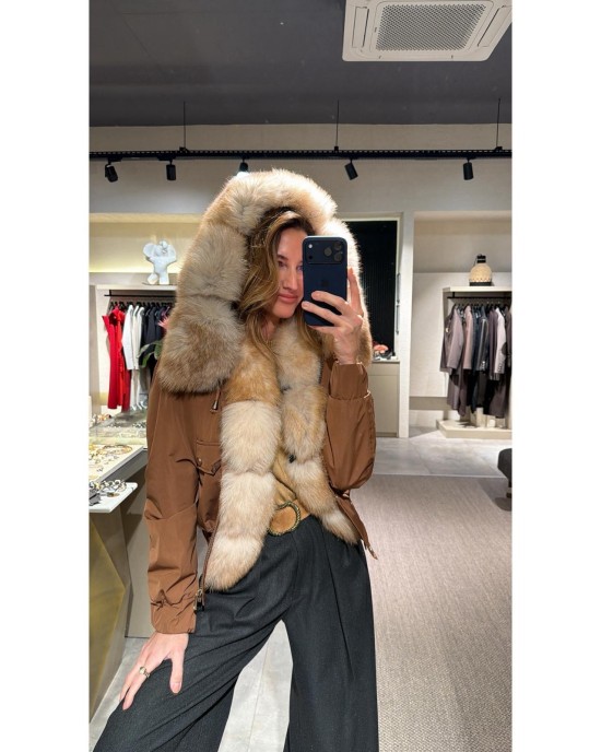 REAL FUR FOX MONT KAHVE