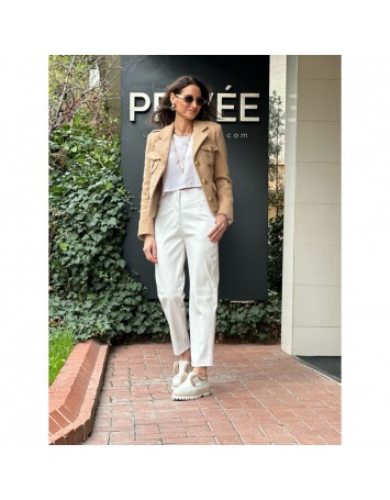 Majestic Beyaz Deri Pantolon