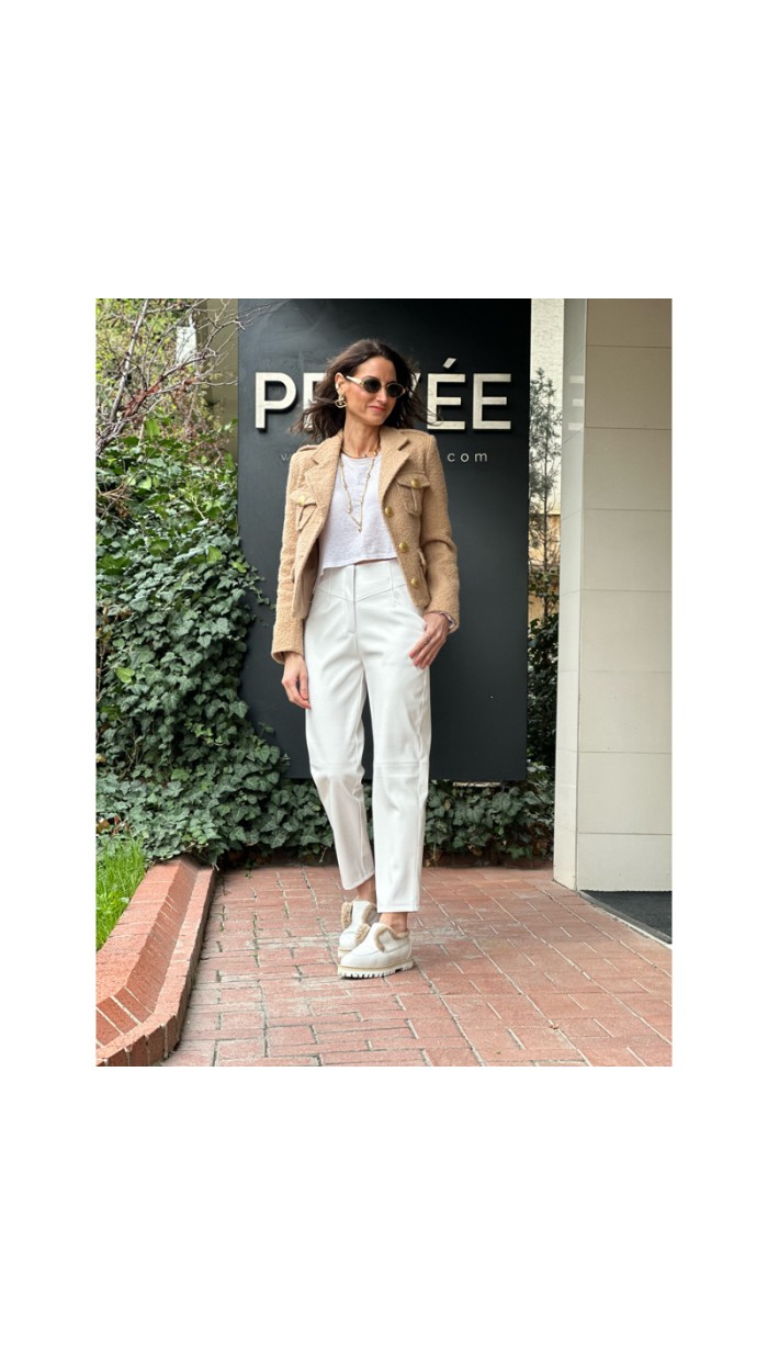 Majestic Beyaz Deri Pantolon