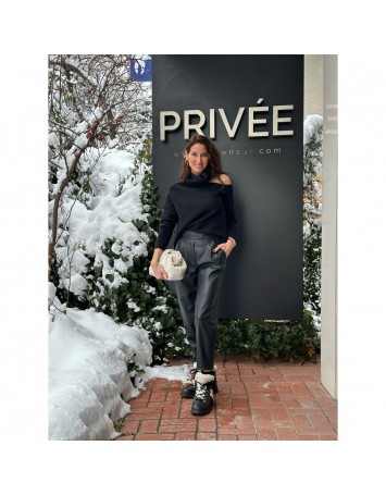 Siyah Deri Havuç Pantolon