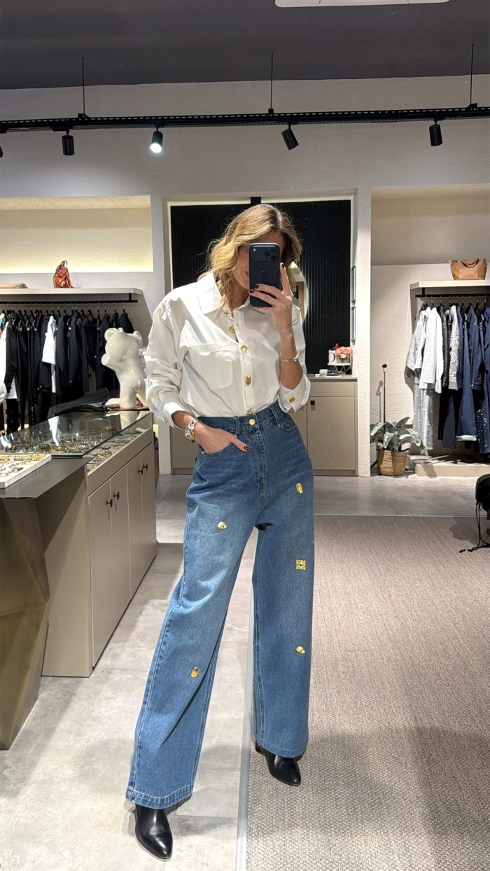 Gold Detaylı Oversize Gömlek 