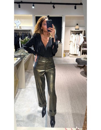 Lovesol Yılan Derisi Baskılı Gold Pantolon