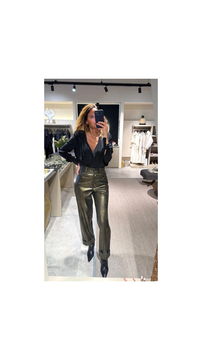 Lovesol Yılan Derisi Baskılı Gold Pantolon