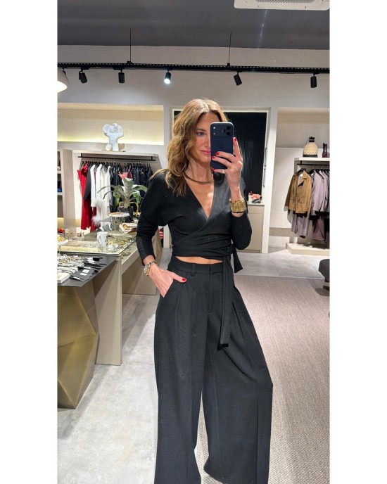 Yumuşak Dokulu Kruvaze Antrasit Bluz