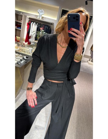 Lovesol Yumuşak Dokulu Kruvaze Antrasit Bluz