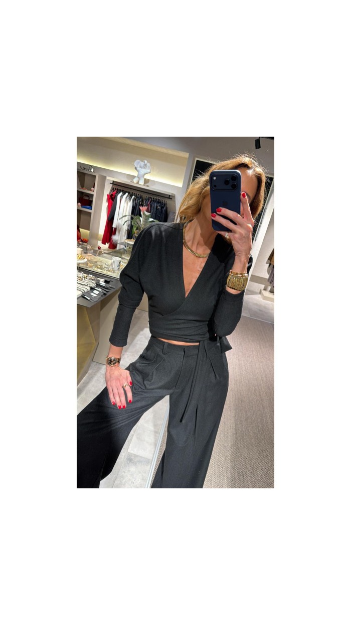 Lovesol Yumuşak Dokulu Kruvaze Antrasit Bluz