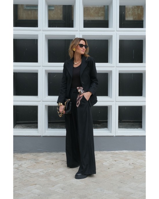 Lovesol Siyah Kaşe Pileli Pantolon