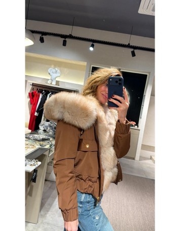 REAL FUR FOX MONT KAHVE