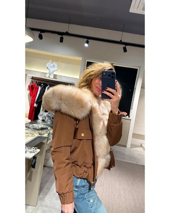 REAL FUR FOX MONT KAHVE