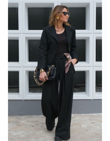 Lovesol Siyah Kaşe Pileli Pantolon