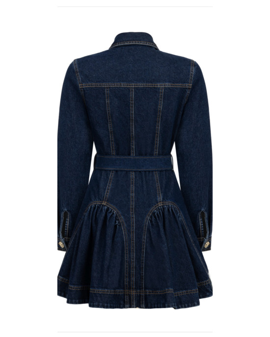 Uzun Kollu Kemerli Lacivert Denim Elbise Uzun Kollu Kemerli Lacivert Denim Elbise