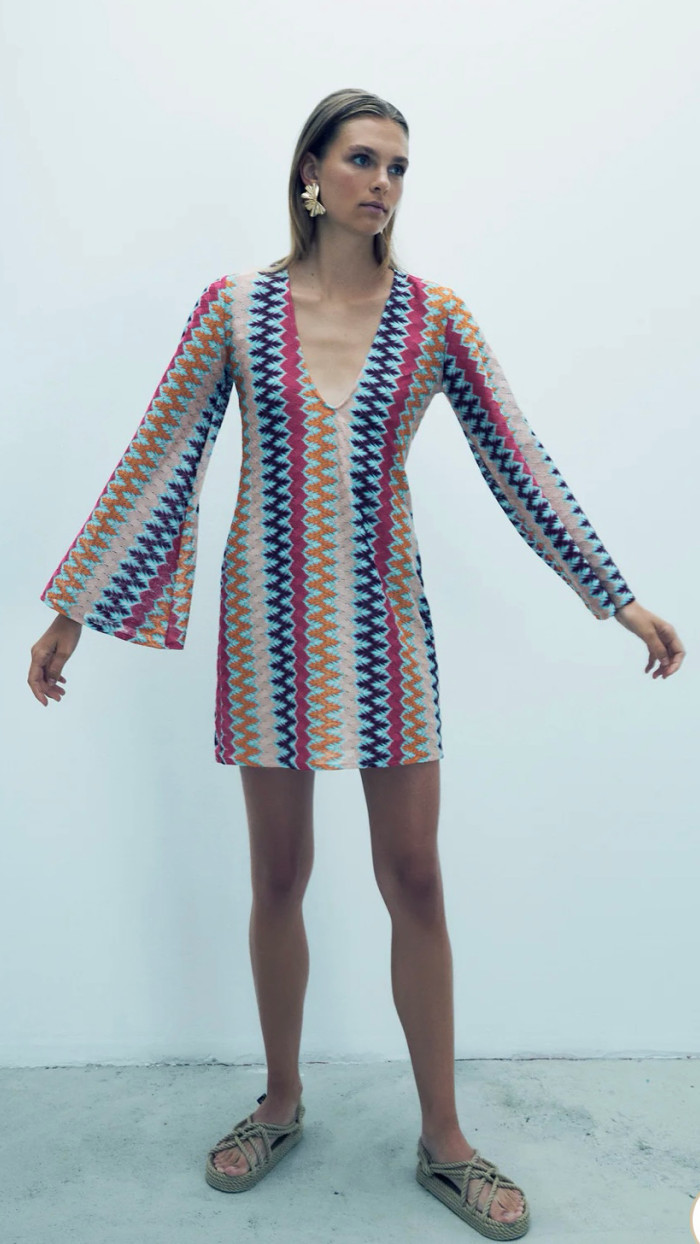 June Örgü Mini Plaj Elbisesi Innuendo Zigzag Knit June Örgü Mini Plaj Elbisesi Innuendo Zigzag Knit