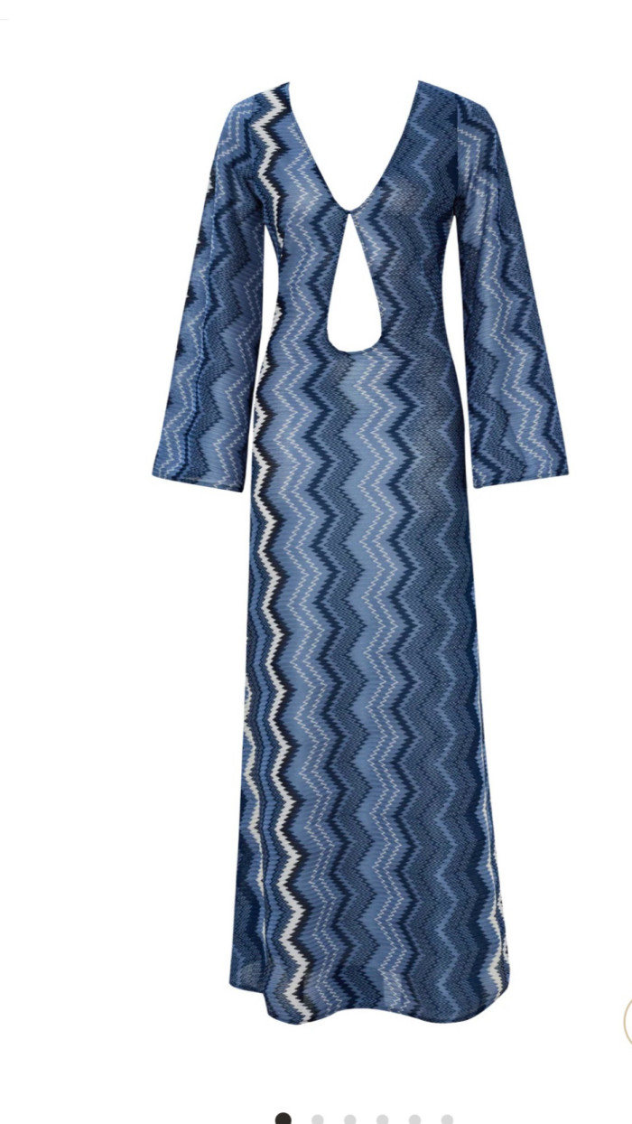 Lucia Maxi Elbise Blue Jasper Zigzag Knit
