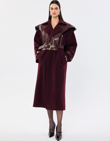 WOOL BHEMIS COAT WITH FAUX LEATHER VEST