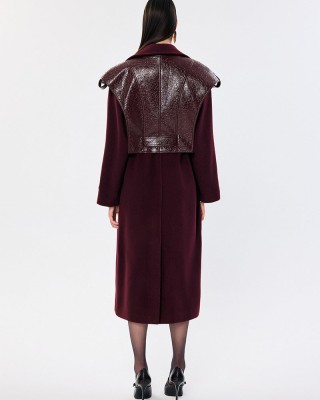 WOOL BHEMIS COAT WITH FAUX LEATHER VEST