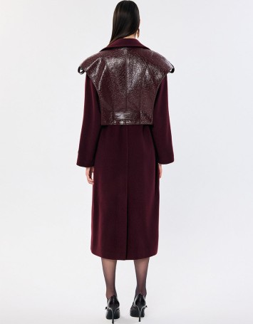 WOOL BHEMIS COAT WITH FAUX LEATHER VEST