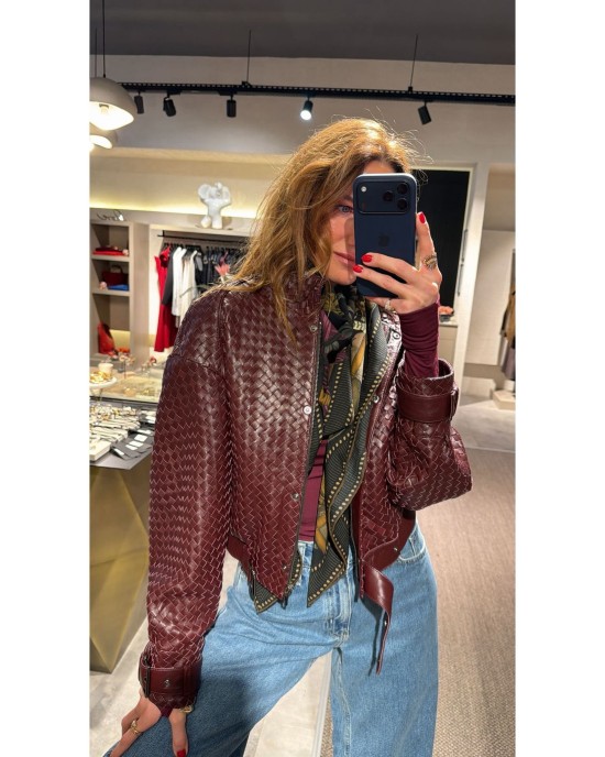 Bordo Örgü Deri Ceket