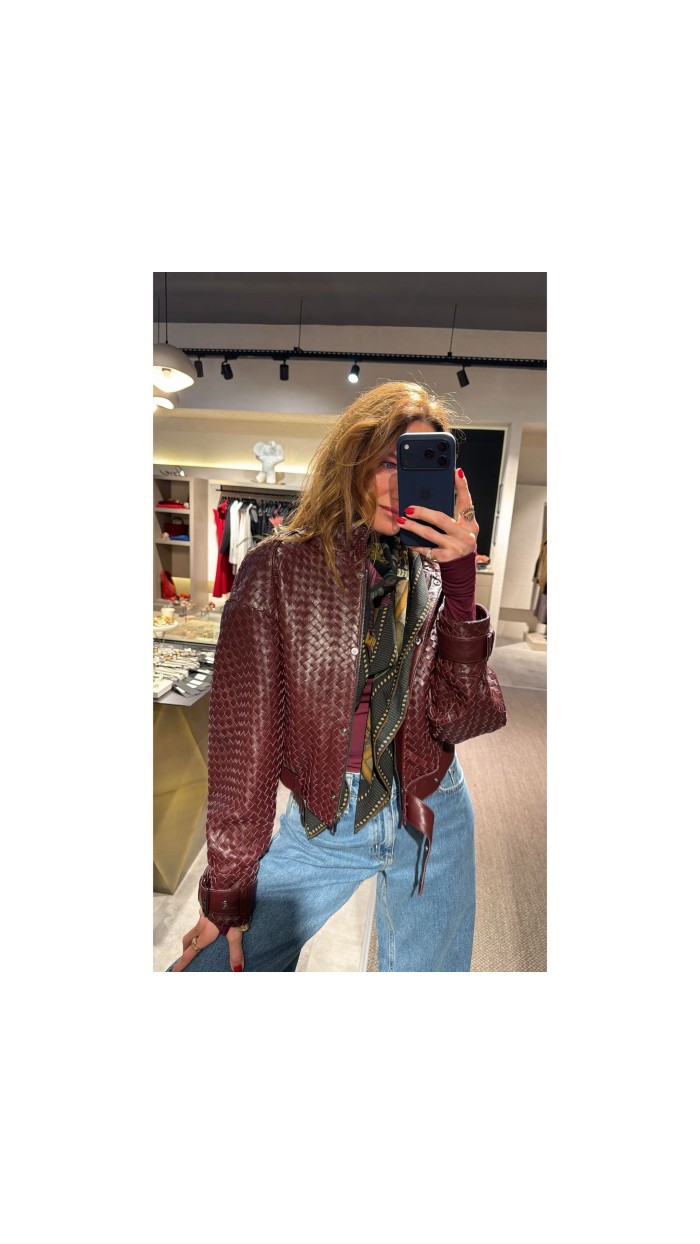 Bordo Örgü Deri Ceket