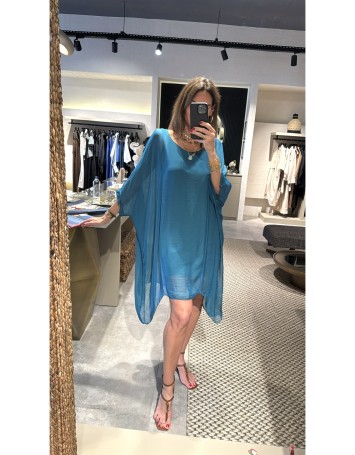 Turkuaz Volanlı İpek Elbise 