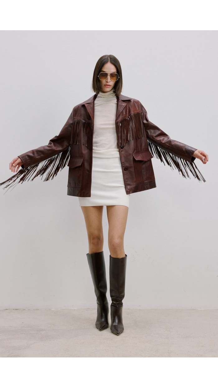 Püsküllü Bordo  Deri Blazer Ceket