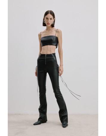 Bağcık Detaylı Deri Pantolon
