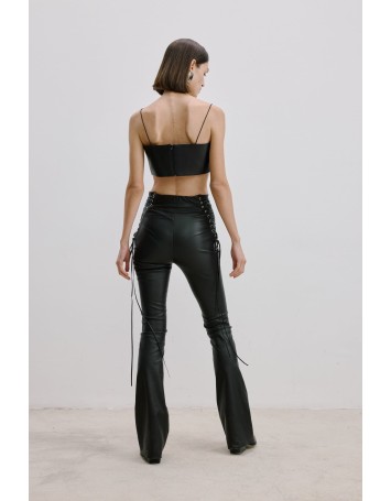 Bağcık Detaylı Deri Pantolon Bağcık Detaylı Deri Pantolon