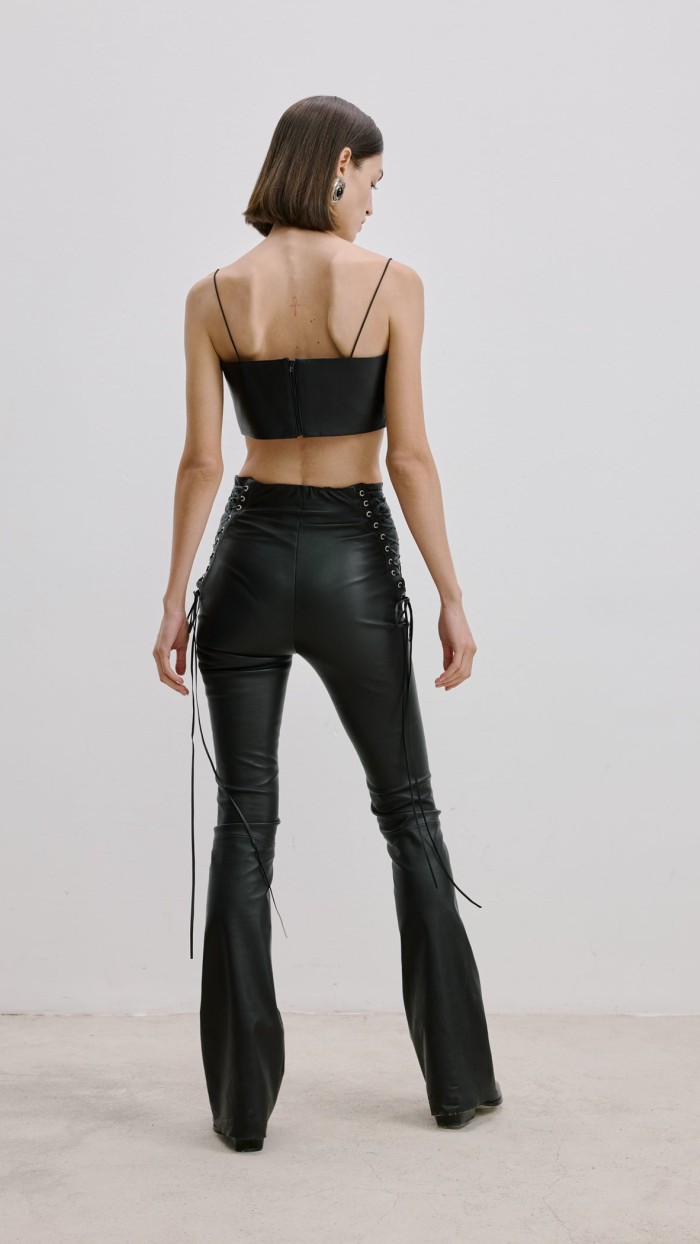 Bağcık Detaylı Deri Pantolon