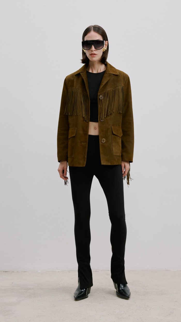 Püsküllü Khaki Süet Blazer